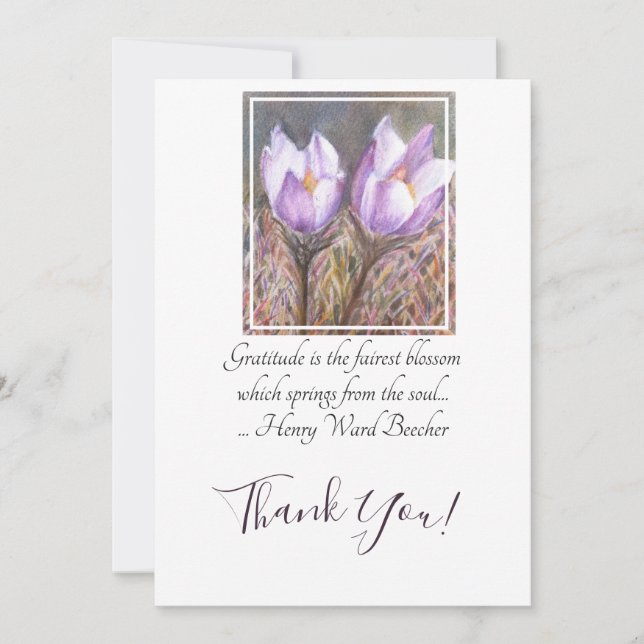 Watercolor Spring Purple Crocus Thank You Card (Front)