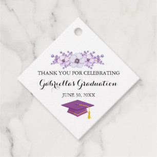 Watercolor Spring Purple Floral Burst Graduation Favor Tags