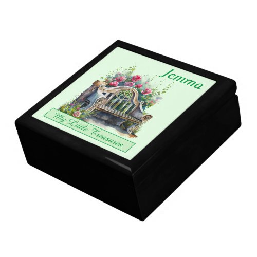 Watercolor Spring Stone Bench scene Gift Box