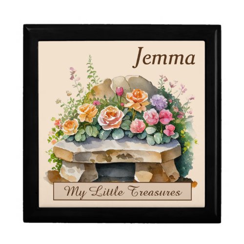 Watercolor Spring Stone Bench scene Gift Box