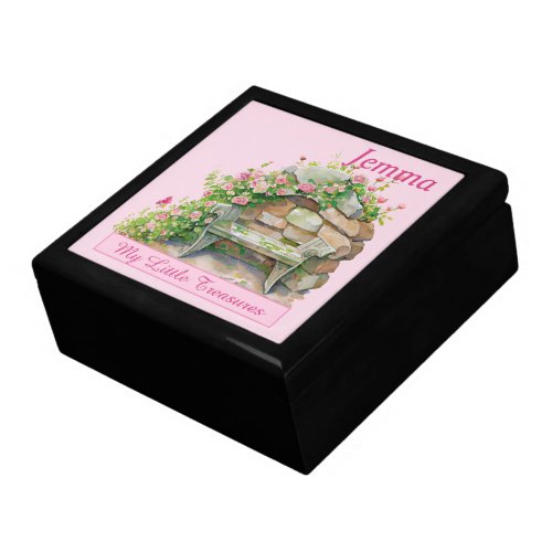 Watercolor Spring Stone Bench scene Gift Box