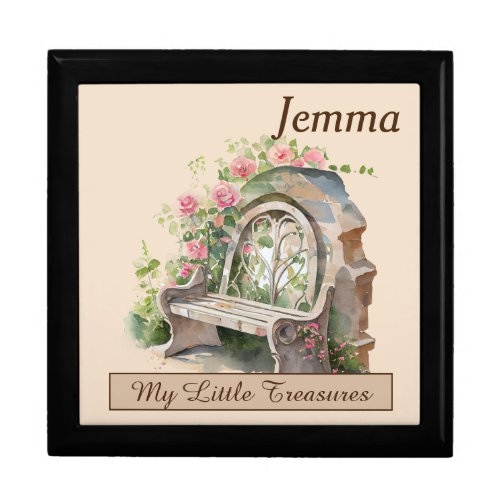 Watercolor Spring Stone Bench scene Gift Box