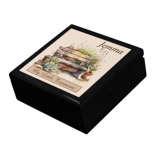 Watercolor Spring Stone Bench scene Gift Box