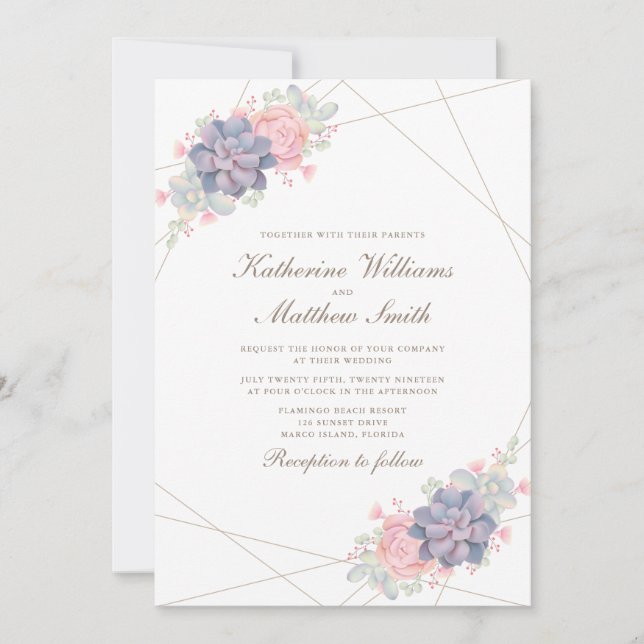 Watercolor Spring Succulents Wedding Invitation (Front)