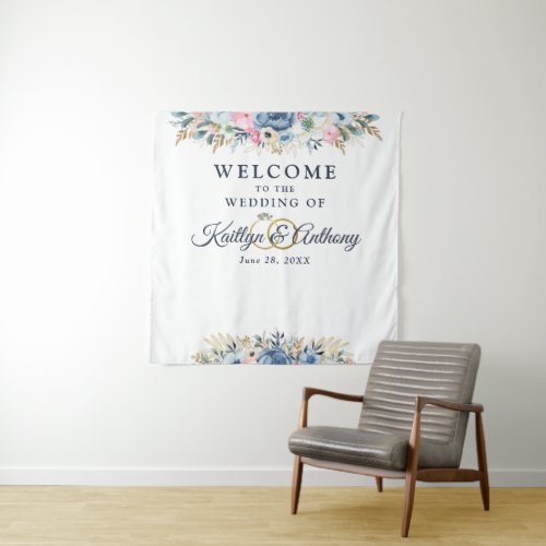Watercolor Spring Summer Floral Wedding Welcome  Tapestry