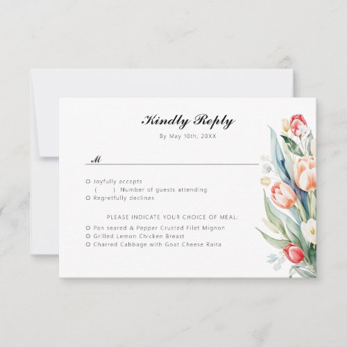 Watercolor spring tulip flowers meal choices RSVP card