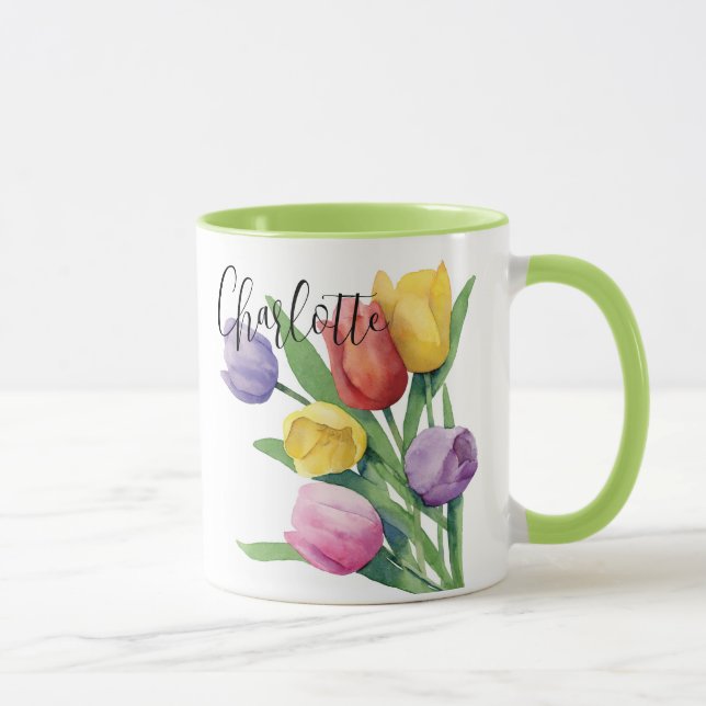 Watercolor Spring Tulips Mug (Right)