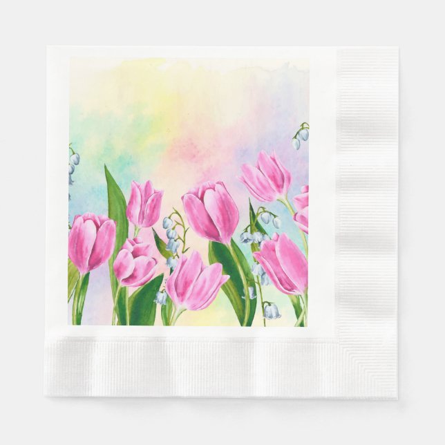 Watercolor Spring Tulips Napkins (Front)
