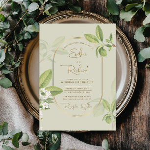 Watercolor spring white cherry blossom wedding  invitation