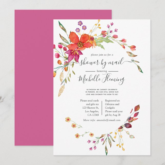 Watercolor Spring Wild Flower Baby Shower by Mail Invitation (Front/Back)