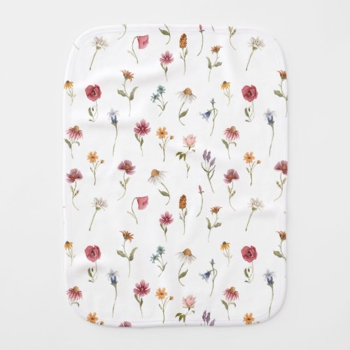 Watercolor Spring Wildflower Baby Girl Baby Burp Cloth