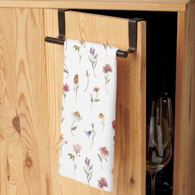 Watercolor Spring Wildflower Botanical Kitchen Towel (Thirds Fold)