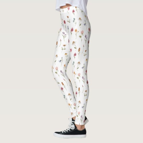 Watercolor Spring Wildflower Botanical Women Leggings