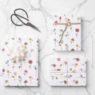 Watercolor Spring Wildflower Botanical Wrapping Paper Sheets
