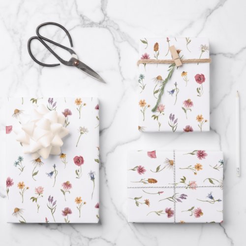 Watercolor Spring Wildflower Botanical Wrapping Paper Sheets
