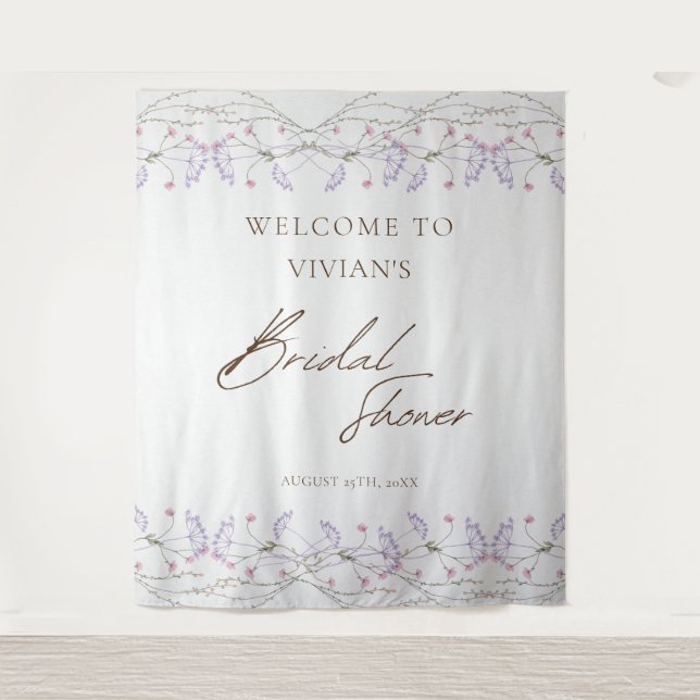 Watercolor Spring Wildflower Bridal Shower Welcome Tapestry (Front)