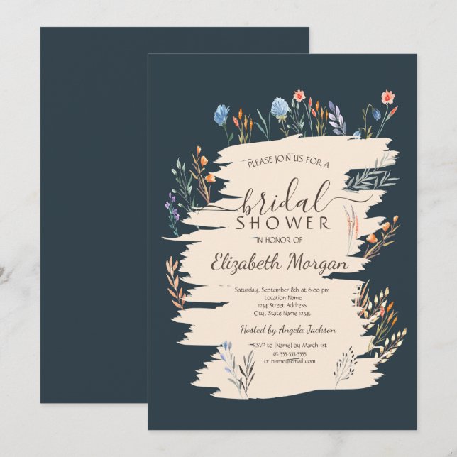 Watercolor Spring Wildflower Meadow  Bridal Shower Invitation (Front/Back)