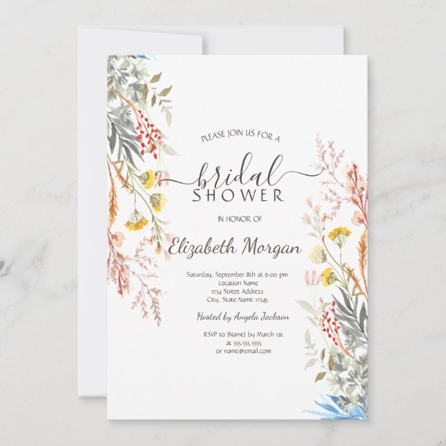 Watercolor Spring Wildflower Meadow  Dried Invitation (Front)