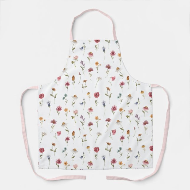 Watercolor Spring Wildflower Pattern Apron (Front)