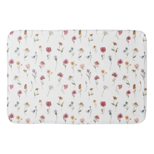 Watercolor Spring Wildflower Pattern Bath Mat