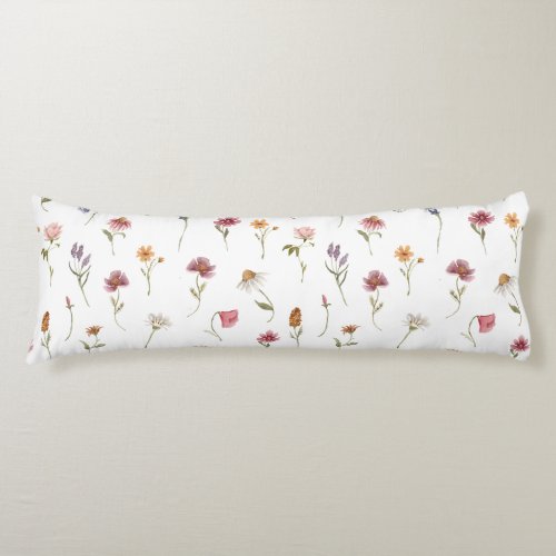 Watercolor Spring Wildflower Pattern Body Pillow