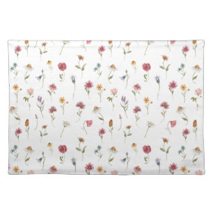 Watercolor Spring Wildflower Pattern Cloth Placemat