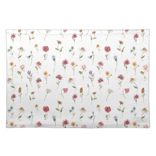 Watercolor Spring Wildflower Pattern Cloth Placemat