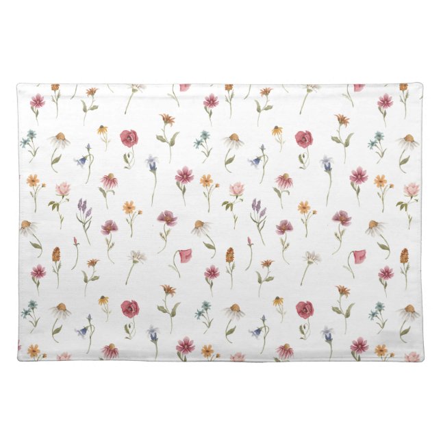 Watercolor Spring Wildflower Pattern Cloth Placemat (Front)