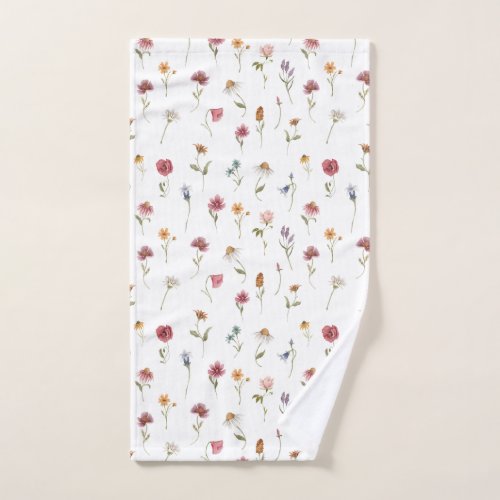 Watercolor Spring Wildflower Pattern Hand Towel