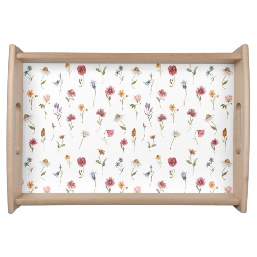 Watercolor Spring Wildflower Pattern Serving Tray
