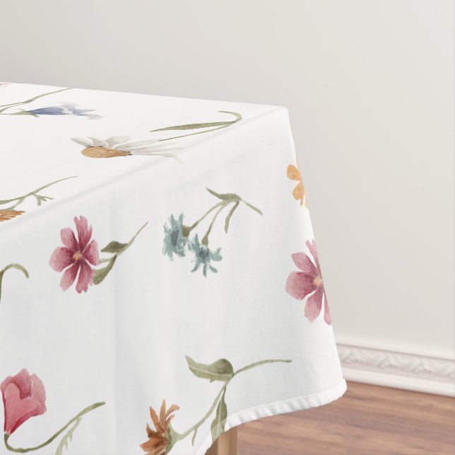 Watercolor Spring Wildflower Pattern Tablecloth (In Situ)