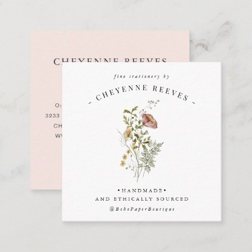 Watercolor Spring Wildflower Square Business Card