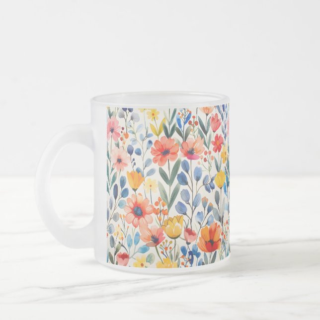 Watercolor Spring Wildflowers Background-99034 Frosted Glass Coffee Mug (Left)