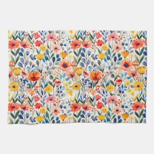 Watercolor Spring Wildflowers Background-99034 Kitchen Towel
