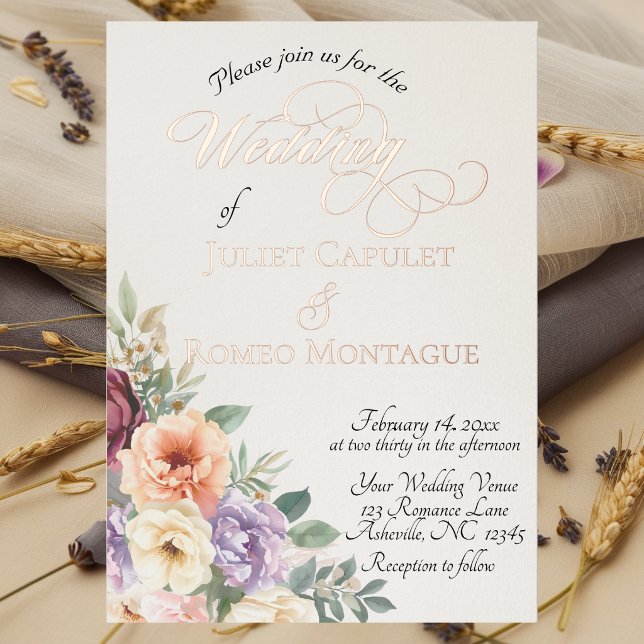 Watercolor Spring Wildflowers - Ivory Foil Invitation (Creator Uploaded)