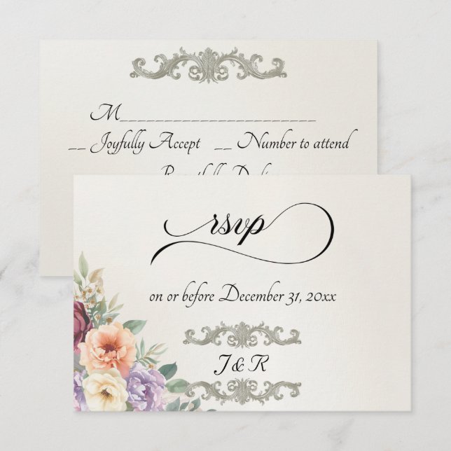 Watercolor Spring Wildflowers - Ivory RSVP Card (Front/Back)