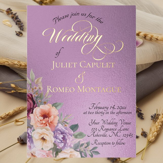 Watercolor Spring Wildflowers - Lavender Foil Invitation (Creator Uploaded)