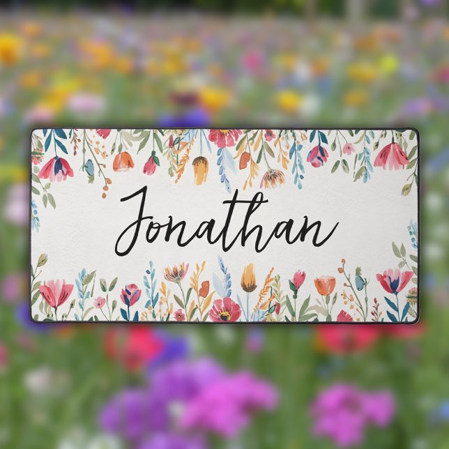 Watercolor Spring Wildflowers Personalized Desk Mat (Creator Uploaded)