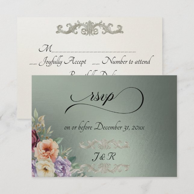 Watercolor Spring Wildflowers - Sage RSVP Card (Front/Back)