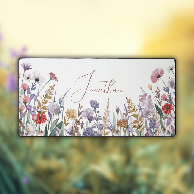 Watercolor Spring Wildflowers Script Name Desk Mat (Creator Uploaded)