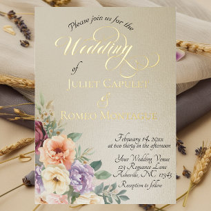 Watercolor Spring Wildflowers - Wheat Foil Invitation