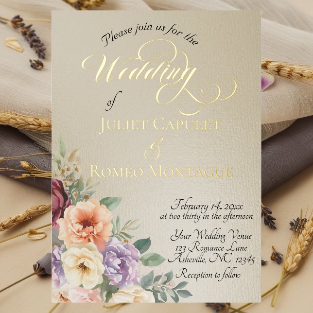 Watercolor Spring Wildflowers - Wheat Foil Invitation (Creator Uploaded)