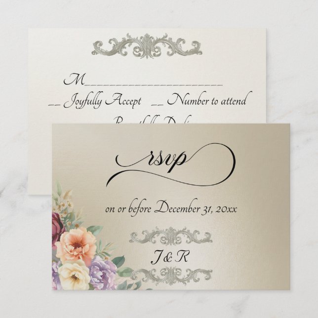 Watercolor Spring Wildflowers - Wheat RSVP Card (Front/Back)