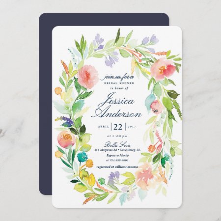 Watercolor Spring Wreath Bridal Shower Invitation