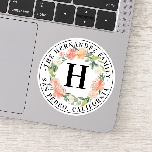Watercolor Spring Wreath Monogram Family Business Sticker