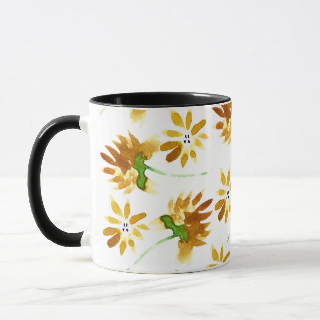 Watercolor Spring Yellow Floral Botanical Pattern Mug (Left)