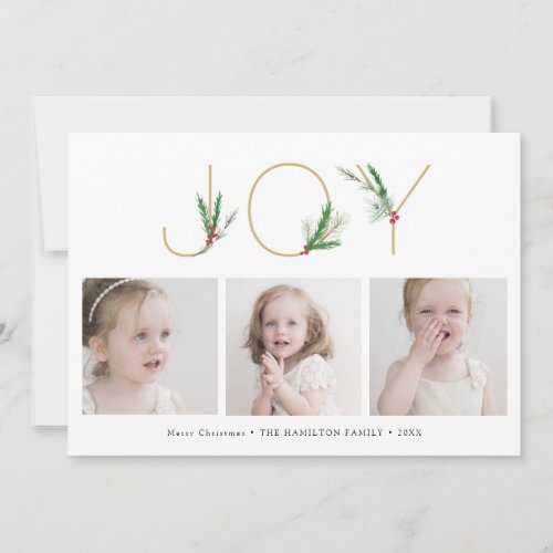 Watercolor Springs Christmas Joy Three Photo Card