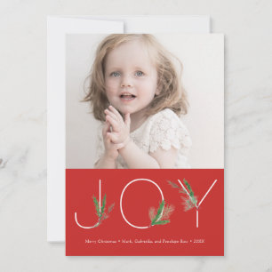 Watercolor Springs Red Christmas Joy Photo Card