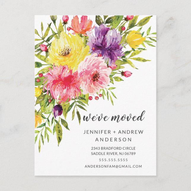 Watercolor Springtime Floral Moving Announcement (Front)