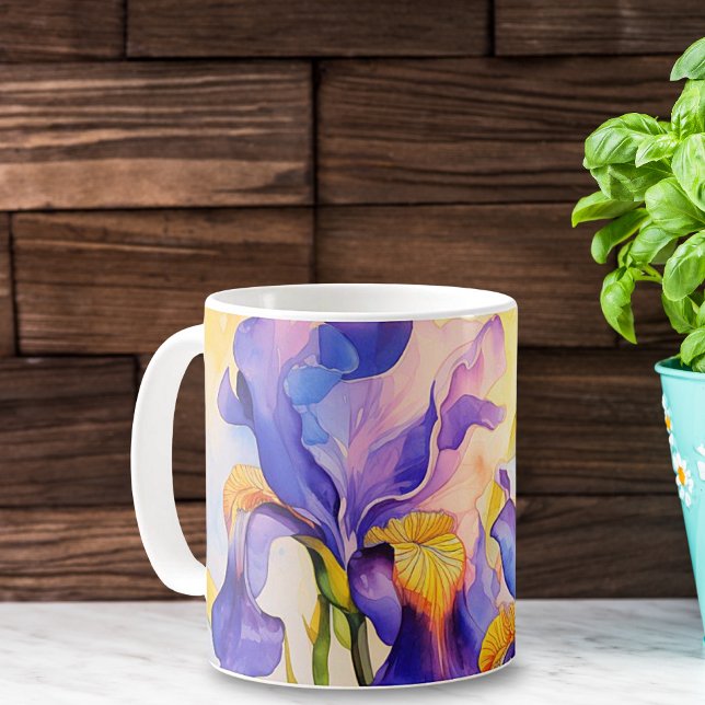 Watercolor Springtime Purple Irises Ceramic Mug (Creator Uploaded)